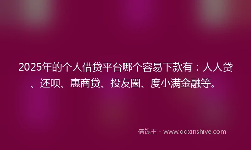 2025年的个人借贷平台哪个容易下款有：人人贷、还呗、惠商贷、投友圈、度小满金融等。