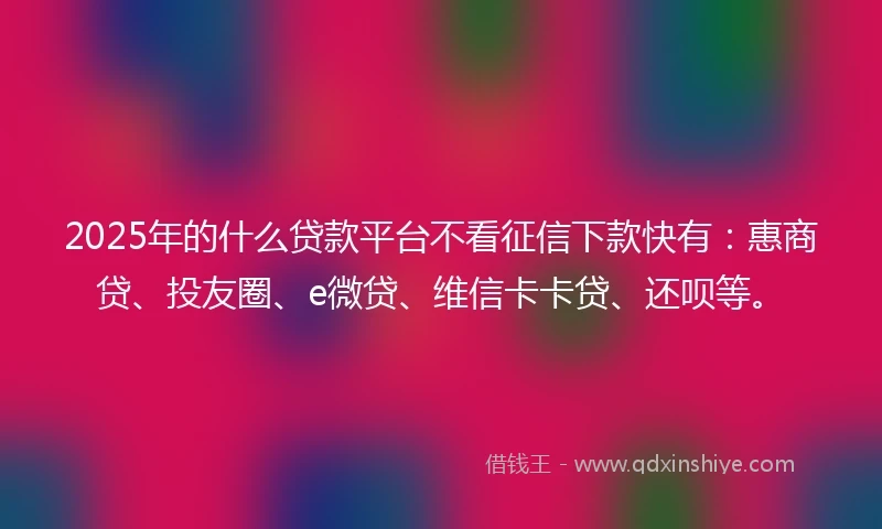 2025年的什么贷款平台不看征信下款快有：惠商贷、投友圈、e微贷、维信卡卡贷、还呗等。