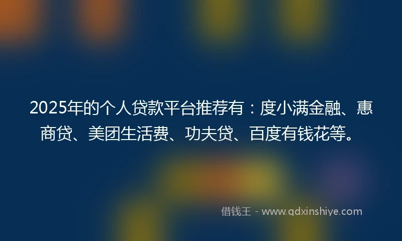 2025年的个人贷款平台推荐有：度小满金融、惠商贷、美团生活费、功夫贷、百度有钱花等。