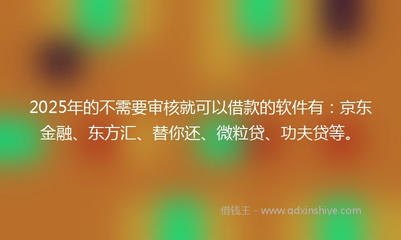 2025年的不需要审核就可以借款的软件有：京东金融、东方汇、替你还、微粒贷、功夫贷等。