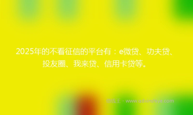 2025年的不看征信的平台有：e微贷、功夫贷、投友圈、我来贷、信用卡贷等。
