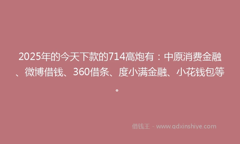 2025年的今天下款的714高炮有：中原消费金融、微博借钱、360借条、度小满金融、小花钱包等。