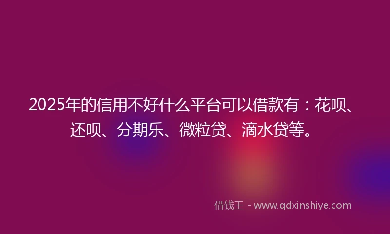 2025年的信用不好什么平台可以借款有：花呗、还呗、分期乐、微粒贷、滴水贷等。