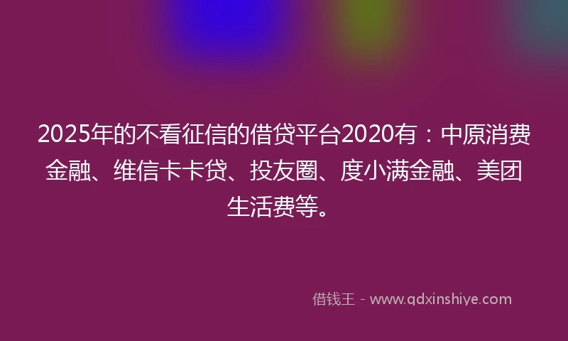2025年的不看征信的借贷平台2020有：中原消费金融、维信卡卡贷、投友圈、度小满金融、美团生活费等。