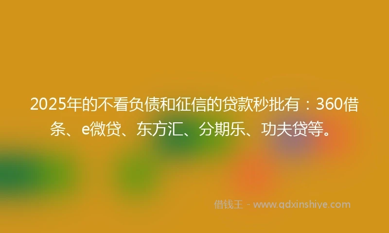 2025年的不看负债和征信的贷款秒批有：360借条、e微贷、东方汇、分期乐、功夫贷等。