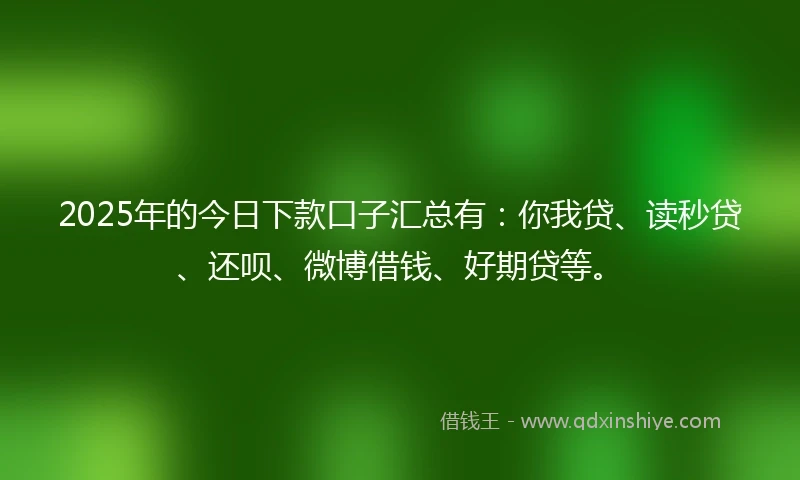 2025年的今日下款口子汇总有：你我贷、读秒贷、还呗、微博借钱、好期贷等。