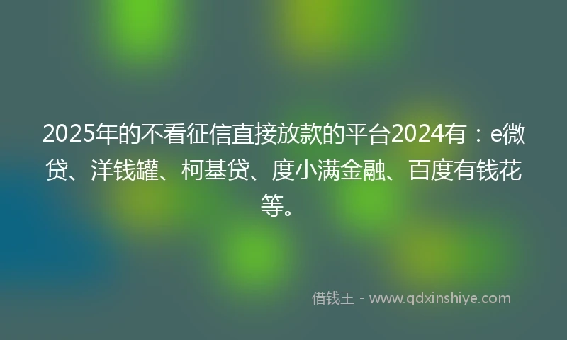 2025年的不看征信直接放款的平台2024有：e微贷、洋钱罐、柯基贷、度小满金融、百度有钱花等。