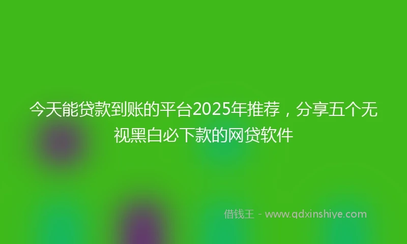 今天能贷款到账的平台2025年推荐，分享五个无视黑白必下款的网贷软件