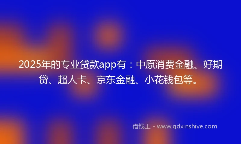 2025年的专业贷款app有：中原消费金融、好期贷、超人卡、京东金融、小花钱包等。