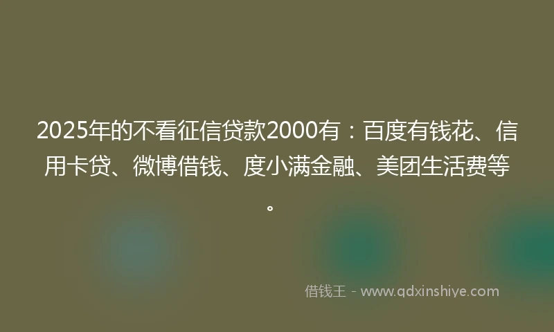 2025年的不看征信贷款2000有：百度有钱花、信用卡贷、微博借钱、度小满金融、美团生活费等。