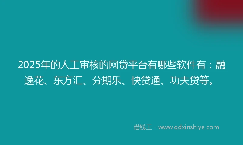 2025年的人工审核的网贷平台有哪些软件有：融逸花、东方汇、分期乐、快贷通、功夫贷等。
