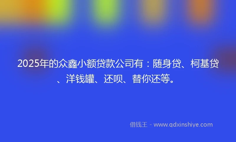 2025年的众鑫小额贷款公司有：随身贷、柯基贷、洋钱罐、还呗、替你还等。
