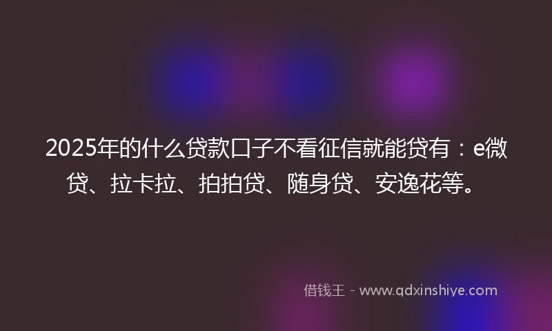2025年的什么贷款口子不看征信就能贷有：e微贷、拉卡拉、拍拍贷、随身贷、安逸花等。