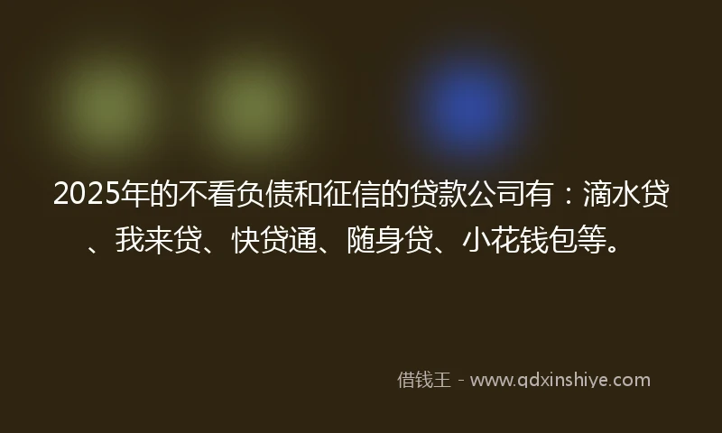 2025年的不看负债和征信的贷款公司有：滴水贷、我来贷、快贷通、随身贷、小花钱包等。