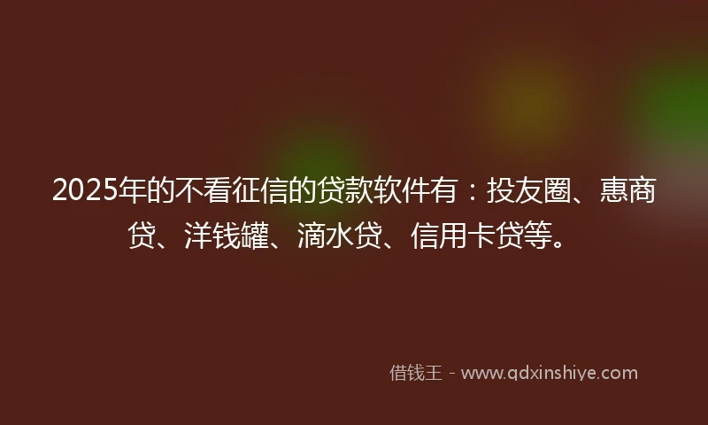 2025年的不看征信的贷款软件有：投友圈、惠商贷、洋钱罐、滴水贷、信用卡贷等。