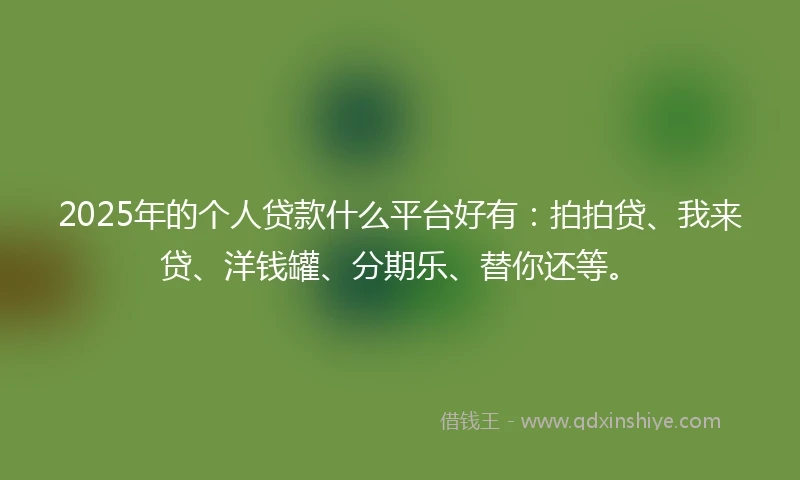 2025年的个人贷款什么平台好有：拍拍贷、我来贷、洋钱罐、分期乐、替你还等。