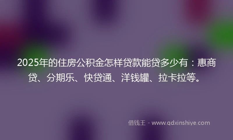 2025年的住房公积金怎样贷款能贷多少有：惠商贷、分期乐、快贷通、洋钱罐、拉卡拉等。