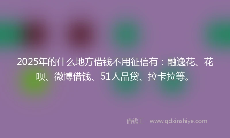 2025年的什么地方借钱不用征信有：融逸花、花呗、微博借钱、51人品贷、拉卡拉等。