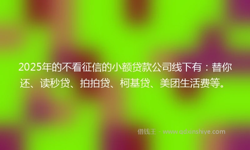 2025年的不看征信的小额贷款公司线下有：替你还、读秒贷、拍拍贷、柯基贷、美团生活费等。