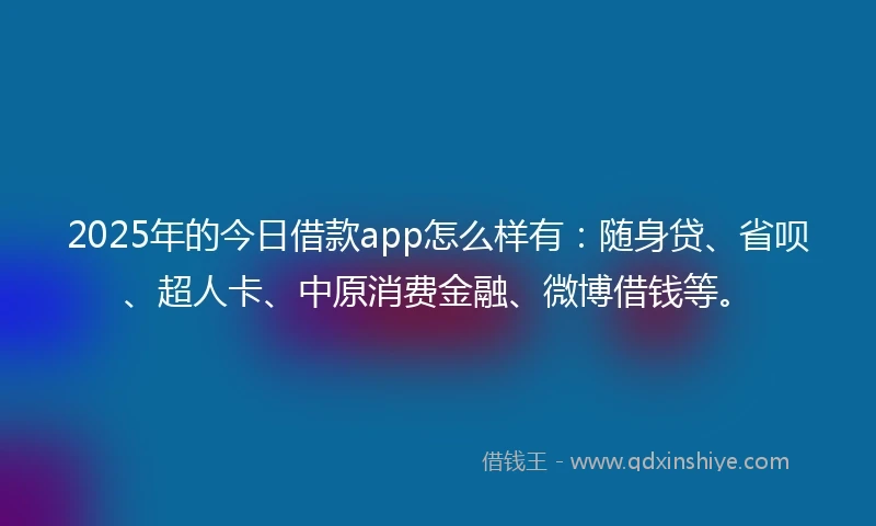 2025年的今日借款app怎么样有：随身贷、省呗、超人卡、中原消费金融、微博借钱等。