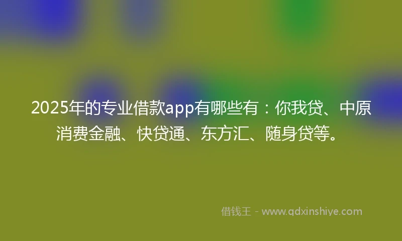 2025年的专业借款app有哪些有：你我贷、中原消费金融、快贷通、东方汇、随身贷等。