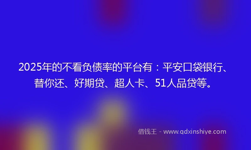 2025年的不看负债率的平台有：平安口袋银行、替你还、好期贷、超人卡、51人品贷等。
