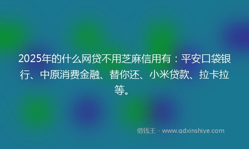 2025年的什么网贷不用芝麻信用有：平安口袋银行、中原消费金融、替你还、小米贷款、拉卡拉等。