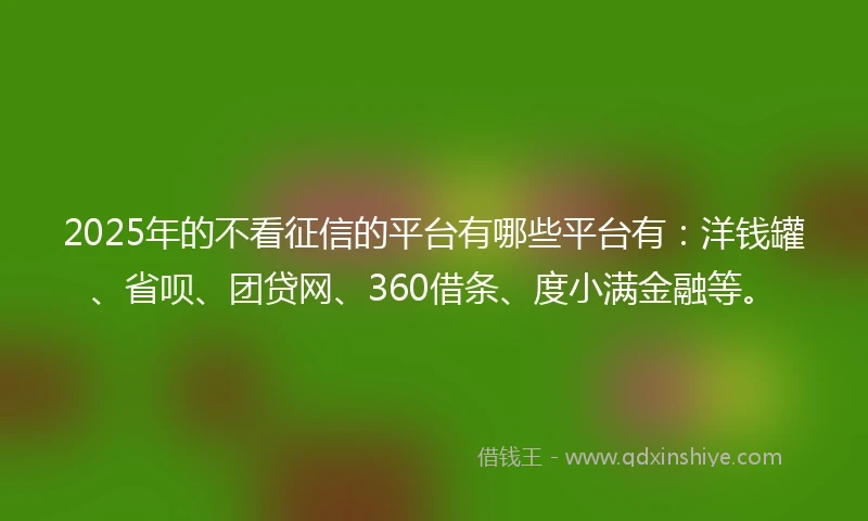 2025年的不看征信的平台有哪些平台有：洋钱罐、省呗、团贷网、360借条、度小满金融等。