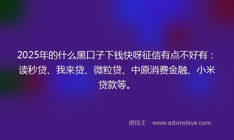 2025年的什么黑口子下钱快呀征信有点不好有：读秒贷、我来贷、微粒贷、中原消费金融、小米贷款等。