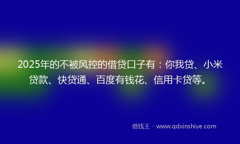 2025年的不被风控的借贷口子有：你我贷、小米贷款、快贷通、百度有钱花、信用卡贷等。