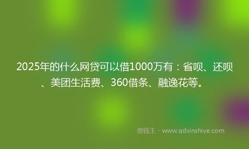 2025年的什么网贷可以借1000万有：省呗、还呗、美团生活费、360借条、融逸花等。
