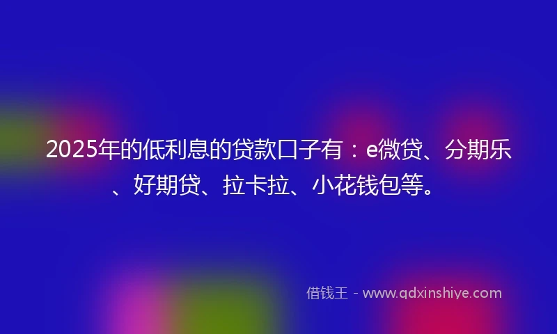 2025年的低利息的贷款口子有：e微贷、分期乐、好期贷、拉卡拉、小花钱包等。