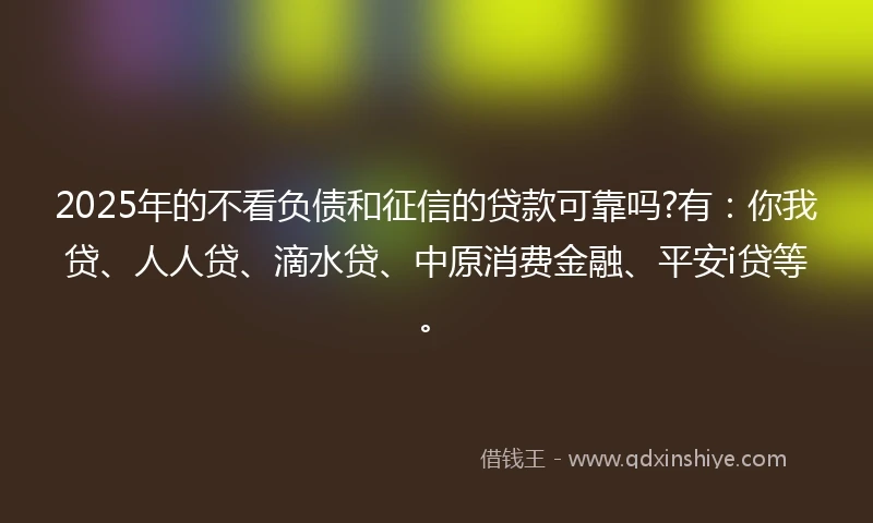 2025年的不看负债和征信的贷款可靠吗?有：你我贷、人人贷、滴水贷、中原消费金融、平安i贷等。