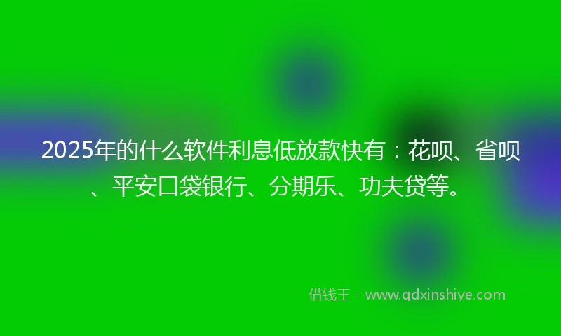 2025年的什么软件利息低放款快有：花呗、省呗、平安口袋银行、分期乐、功夫贷等。