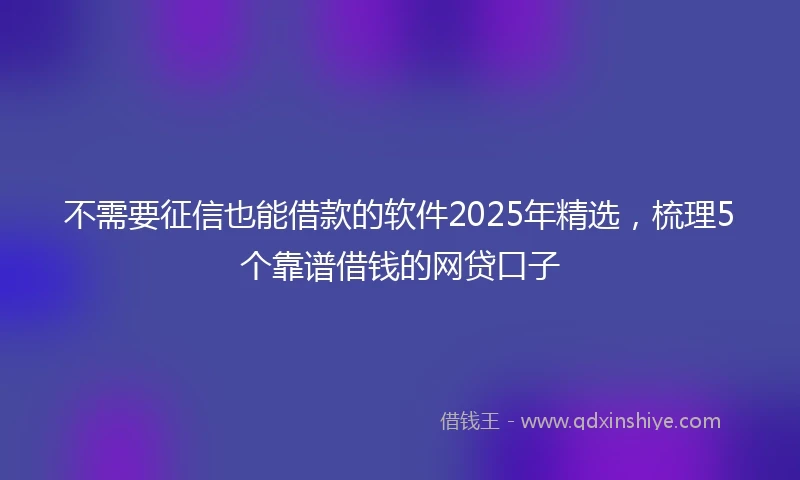 不需要征信也能借款的软件2025年精选，梳理5个靠谱借钱的网贷口子