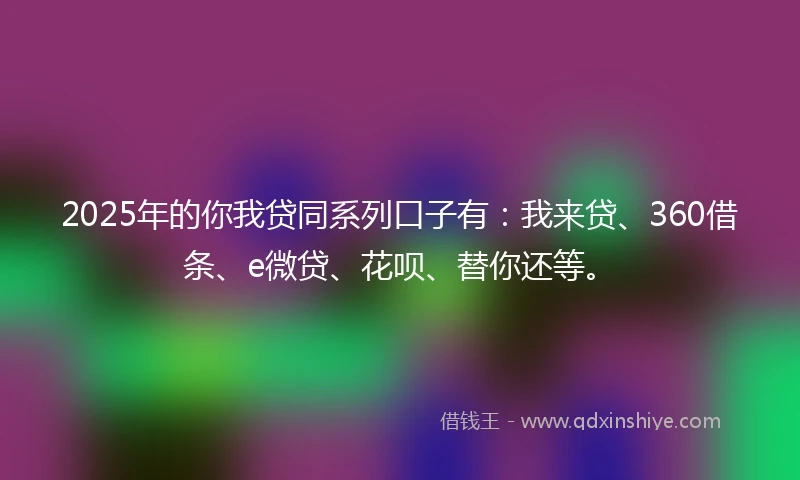 2025年的你我贷同系列口子有：我来贷、360借条、e微贷、花呗、替你还等。