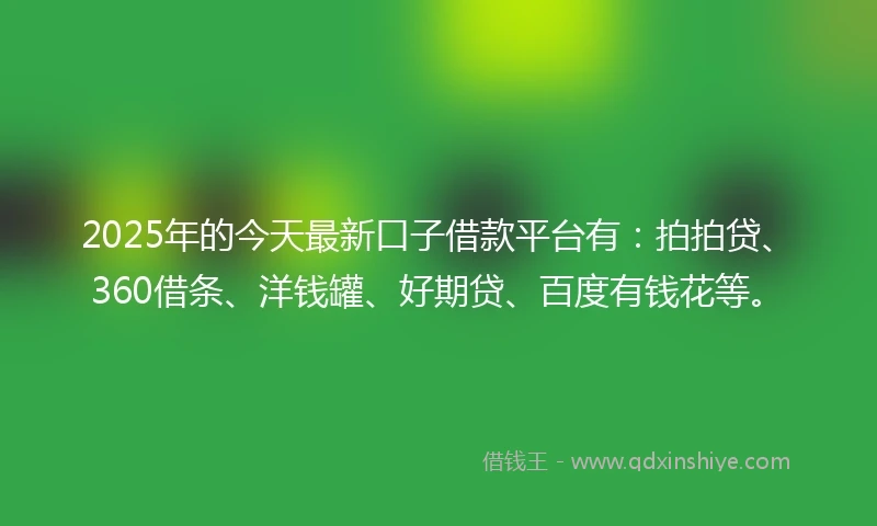 2025年的今天最新口子借款平台有：拍拍贷、360借条、洋钱罐、好期贷、百度有钱花等。