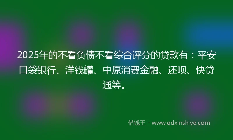 2025年的不看负债不看综合评分的贷款有：平安口袋银行、洋钱罐、中原消费金融、还呗、快贷通等。