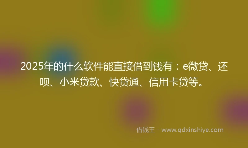 2025年的什么软件能直接借到钱有：e微贷、还呗、小米贷款、快贷通、信用卡贷等。