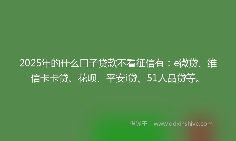 2025年的什么口子贷款不看征信有：e微贷、维信卡卡贷、花呗、平安i贷、51人品贷等。