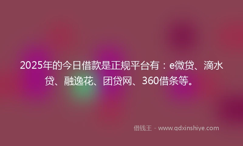 2025年的今日借款是正规平台有：e微贷、滴水贷、融逸花、团贷网、360借条等。