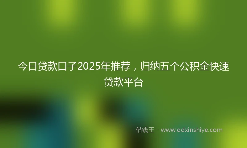 今日贷款口子2025年推荐，归纳五个公积金快速贷款平台