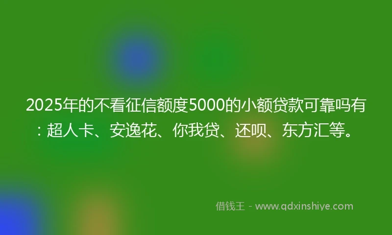 2025年的不看征信额度5000的小额贷款可靠吗有：超人卡、安逸花、你我贷、还呗、东方汇等。