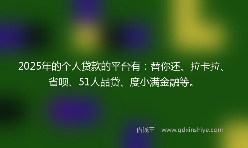 2025年的个人贷款的平台有：替你还、拉卡拉、省呗、51人品贷、度小满金融等。