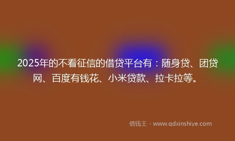 2025年的不看征信的借贷平台有：随身贷、团贷网、百度有钱花、小米贷款、拉卡拉等。
