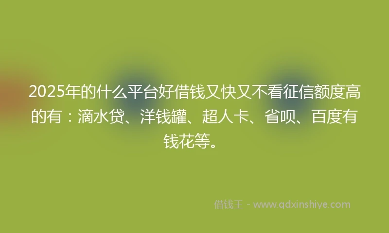 2025年的什么平台好借钱又快又不看征信额度高的有：滴水贷、洋钱罐、超人卡、省呗、百度有钱花等。