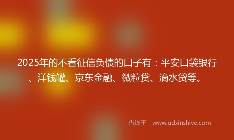 2025年的不看征信负债的口子有：平安口袋银行、洋钱罐、京东金融、微粒贷、滴水贷等。