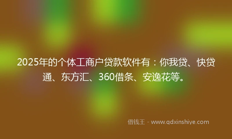 2025年的个体工商户贷款软件有：你我贷、快贷通、东方汇、360借条、安逸花等。