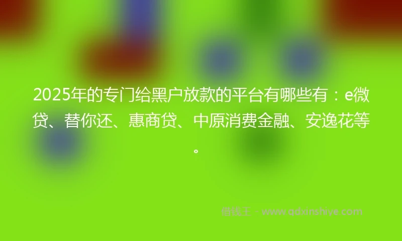 2025年的专门给黑户放款的平台有哪些有：e微贷、替你还、惠商贷、中原消费金融、安逸花等。