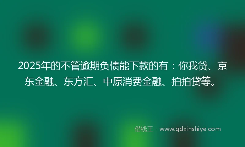 2025年的不管逾期负债能下款的有：你我贷、京东金融、东方汇、中原消费金融、拍拍贷等。